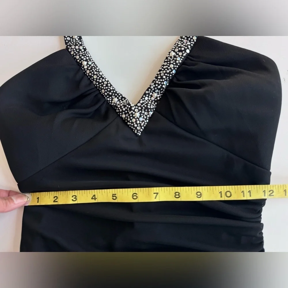 Vintage 90s Y2K Style Betsy & Adam by Linda Bernell Black Beaded Halter Dress 6